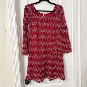 Voll red Chevron crochet knit bell sleeve dress size L